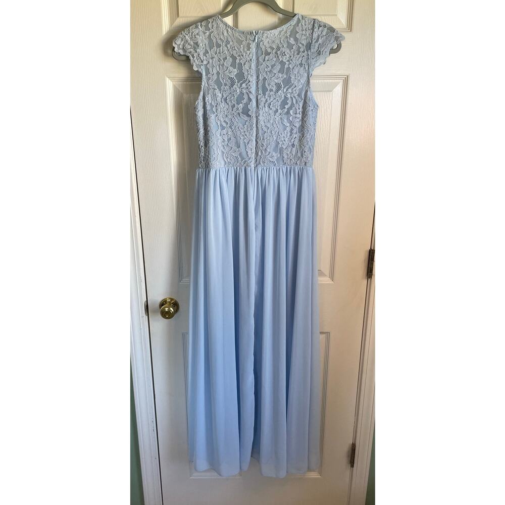 Ever Pretty Chiffon Lace Gown Maxi Dress Sz 6 Cap Sleeves Lined Light Blue Event - Picture 2 of 9